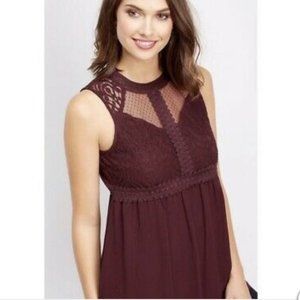 Maurices Burgundy Sleeveless Top Lace Overlay XS